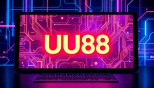 Visually appealing visual of the UU88 logo on a high-tech digital background, symbolizing trust and entertainment in online gaming.