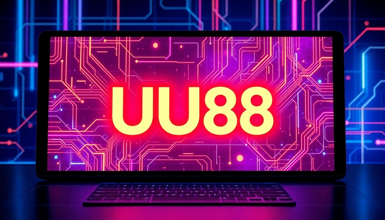 Visually appealing visual of the UU88 logo on a high-tech digital background, symbolizing trust and entertainment in online gaming.