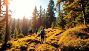Hikers enjoying a scenic hike through tropical forests in Indonesia, emphasizing adventure and natural beauty.