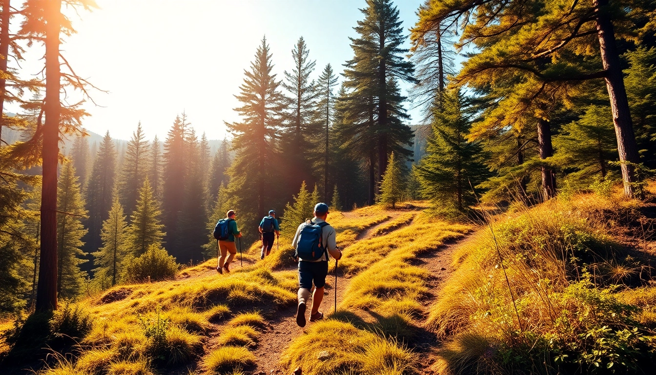 Hikers enjoying a scenic hike through tropical forests in Indonesia, emphasizing adventure and natural beauty.
