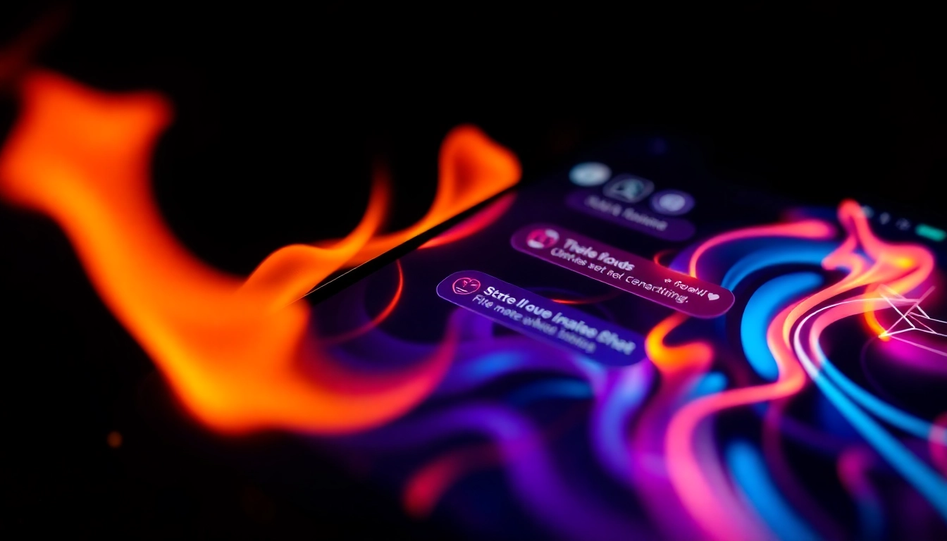 Spicy AI Chat conversations depicted on a smartphone screen with fiery design elements, capturing fun and realism for screen readers.