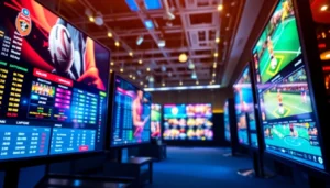 Screenshot of an online sportsbook and casino platform with colorful betting options and live game screens.