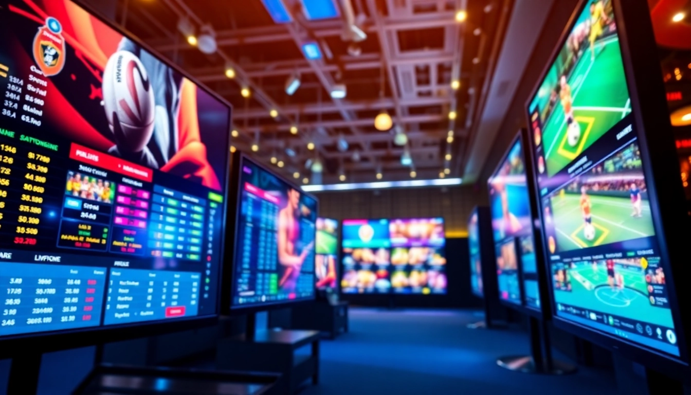 Screenshot of an online sportsbook and casino platform with colorful betting options and live game screens.