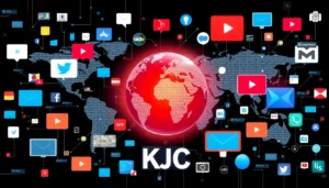 Liên minh quốc tế KJC in action within a vibrant, interconnected digital entertainment environment, showcasing global collaboration and innovation.