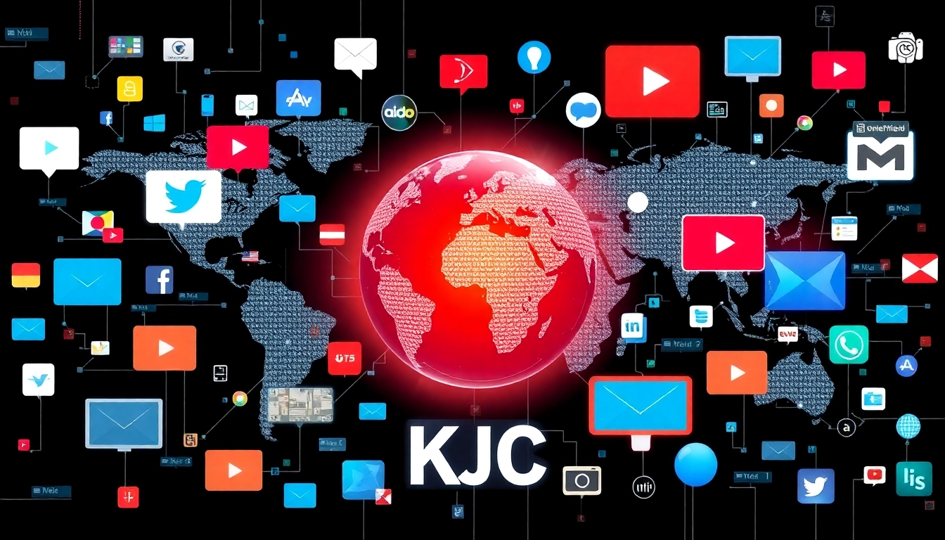 Liên minh quốc tế KJC in action within a vibrant, interconnected digital entertainment environment, showcasing global collaboration and innovation.