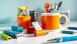 판촉물 홍보용 기념품들이 깔끔하게 정리된 모습으로, 기업 프로모션과 마케팅 강화에 적합한 다양한 판촉물들을 보여줍니다.