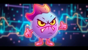 Angry Pepe Meme Coin illustration showing a fierce cartoon pepe with blockchain elements,